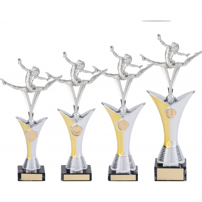 V-RISER GYMNASTICS TROPHY WITH METAL FIGURE - AVAILABLE IN 4 SIZES